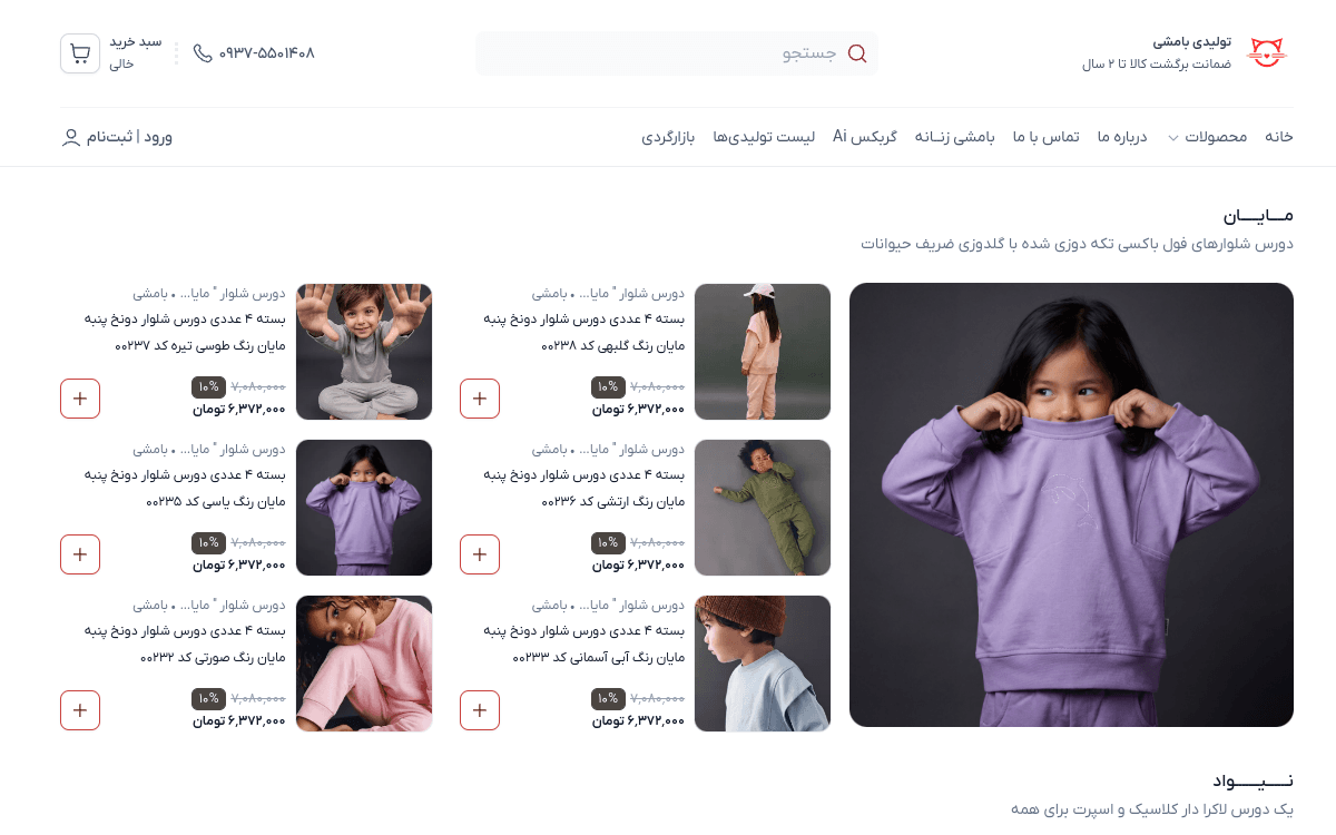 نمای وبسایت تولیدی بامشی